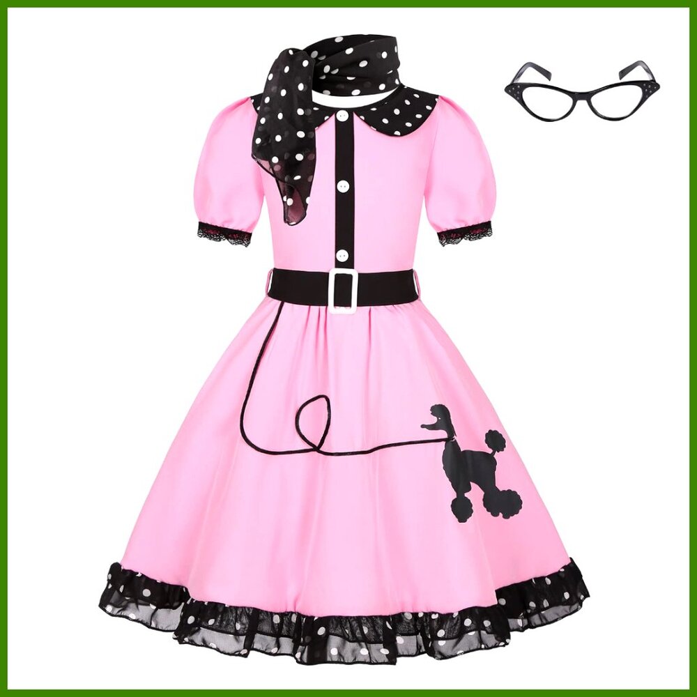 Polyester 1950s Retro Style Costume Set with Belt and Scarf